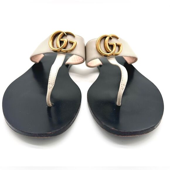Gucci Marmont GG Thong Flat Sandals Flip Flops Mystic White Leather EU 39 US 9 - Picture 3 of 12